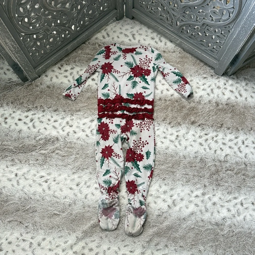 RuffleButts holiday footie pajamas baby girls 12-18 months Christmas poinsettia
